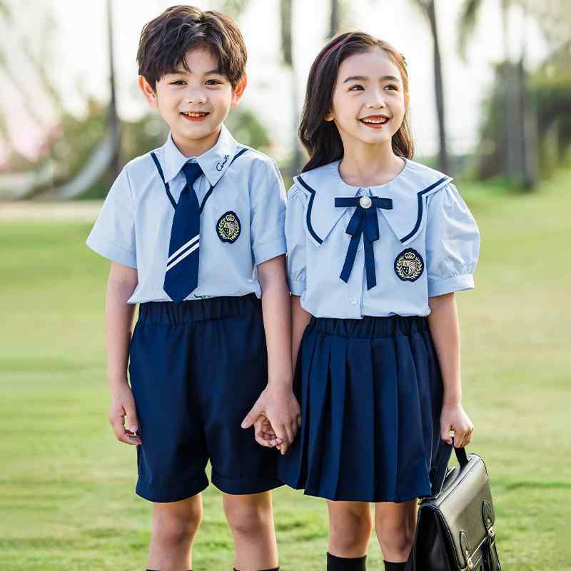 スクールユニフォーム キッズ ジュニア 男の子 女の子 男女兼用 幼稚園 小学校 制服 園服 半袖 セットアップ 英国風 ブリティッシュスタイル ダブルボタン 卒業式 発表会 春夏 綿 コットン
