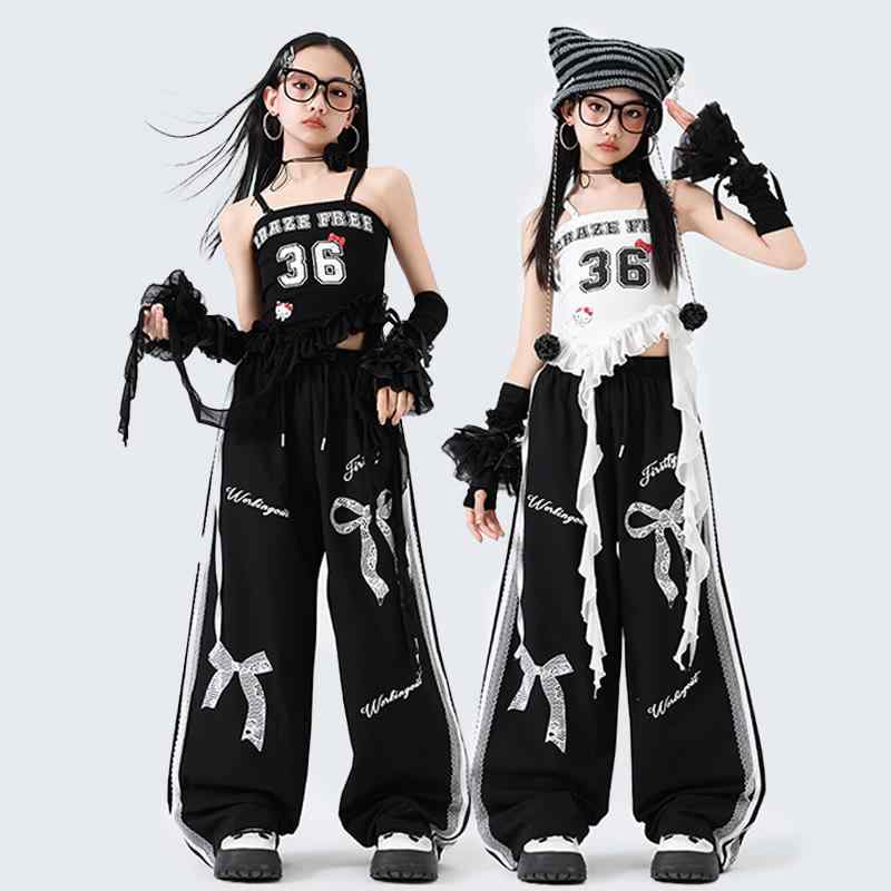 キッズダンス衣装 女の子 ガールズ ヒップホップ ジャズ ストリートダンス セットアップ ベスト トップス 長ズボン パンツ 小学生 中学生 発表会 舞台 ステージ レッスン練習着 イベント 春夏 おしゃれ かわいい かっこいい クール