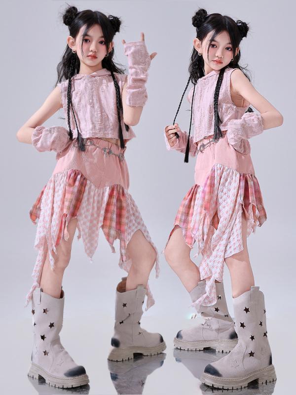 ダンス衣装 キッズ 女の子 ピンク ジャズダンス 発表会 舞台 ステージ パフォーマンス イベント ファッションショー 練習着 トップス スカート クール おしゃれ ヒップホップ ストリート