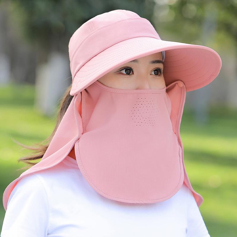 帽子 レディース 春夏 つば広 ワイドブリム UVカット 紫外線対策 日よけ フェイスカバー ネックカバー 通気性 韓国スタイル ファッション お出かけ レジャー アウトドア ビーチ サマー ガーデニング 作業帽 ポリエステル 黒 ネイビー ピンク系 ベ