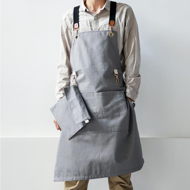 エプロン 男女兼用 韓国風 デニム ジーンズ ワークウェア 作業服 カフェ レストラン 花屋 美容師 アート制作 ユニフォーム ライトグレー ブラック フリーサイズ