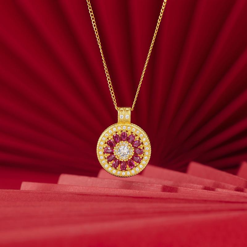ネックレス レディース レトロアンティーク ルビー ローズ 薔薇 コンパス 羅針盤 S925純銀 シルバー925 マイクロパヴェ 繊細 上品 万能 ネオチャイニーズ 高級感 ファッション 通勤 鎖骨ネックレス