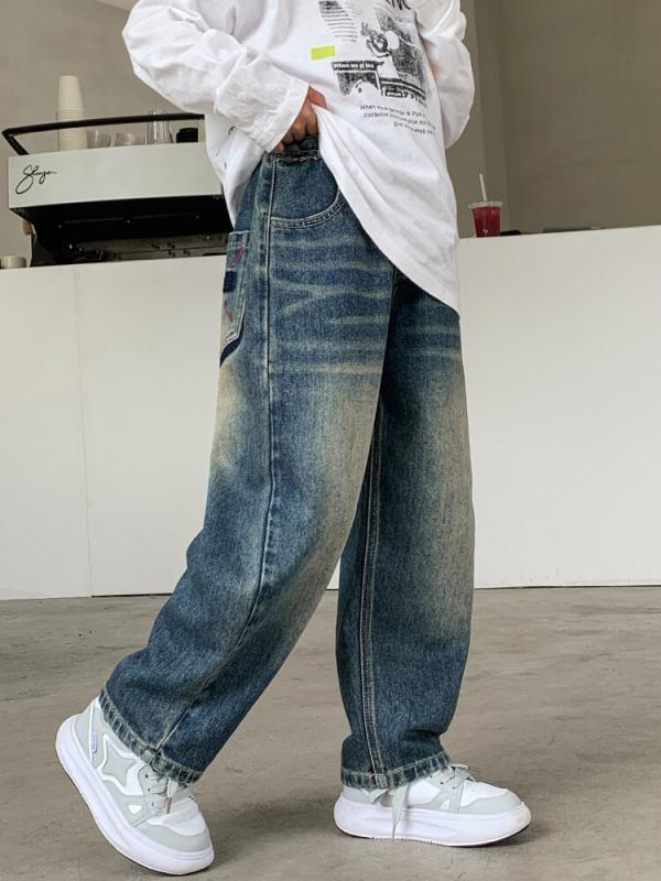パンツ 男の子 キッズ ジュニア デニムジーンズ ロングパンツ 春秋 秋 ストリートカジュアル 普段着 通学着 ダークブルー 紺 綿 コットン