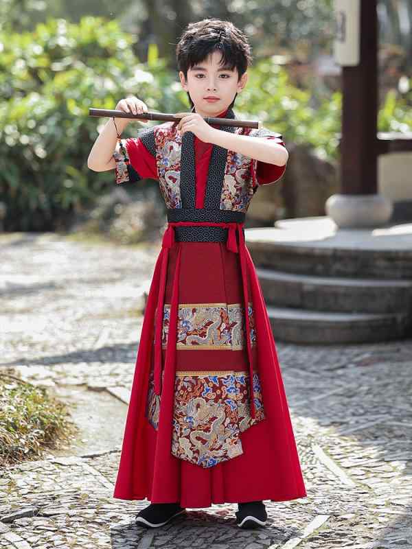 唐装 男の子 キッズ 夏用 薄手 半袖 漢服 中国風 民族衣装 伝統デザイン おしゃれ ストライプ柄 涼しい ポリエステルトップス
