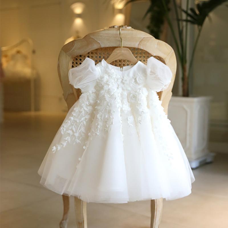 ドレス ベビー 女の子 韓国風 おしゃれ ハイウエスト プリンセス チュールドレス 1歳 誕生日 結婚式 フラワーガール 発表会 お呼ばれ セレモニー フォーマル リネン 白 赤 ワンピース