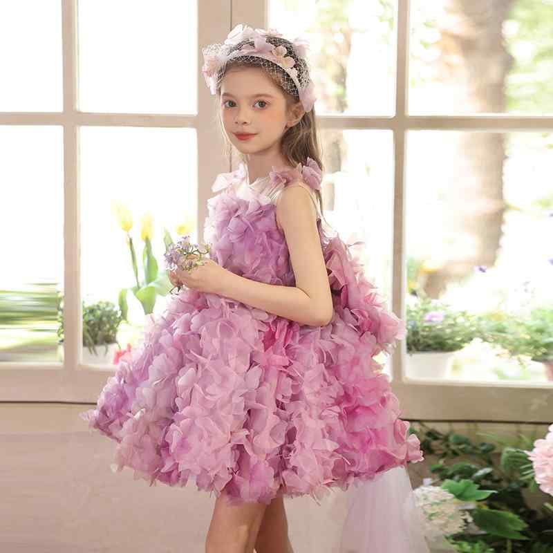 ドレス 女の子 プリンセス 花の妖精 森ガール風 フレンチスタイル 誕生日 発表会 ピアノ演奏会 ステージ衣装 キッズ ジュニア フォーマル レース リボン チュール 結婚式 パーティー Aライン ロング丈画像