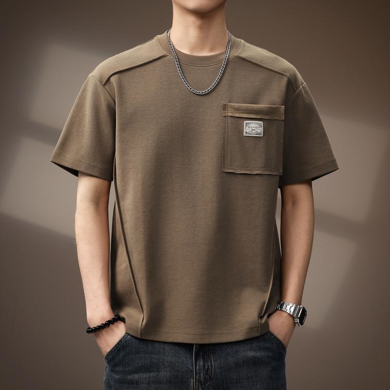 Tシャツ メンズ 男性用 高級感 質感 波柄 半袖 春夏 ゆったり ビッグシルエット オーバーサイズ 大きいサイズ 切り替え アメカジ ヴィンテージ風 トップス