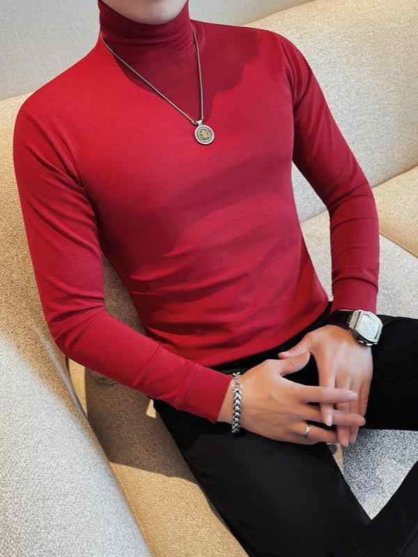 Tシャツ メンズ 秋冬 ハイネック プルオーバー スリムフィット 長袖 ストレッチ コットン インナー 無地 カジュアル トップス 普段使い