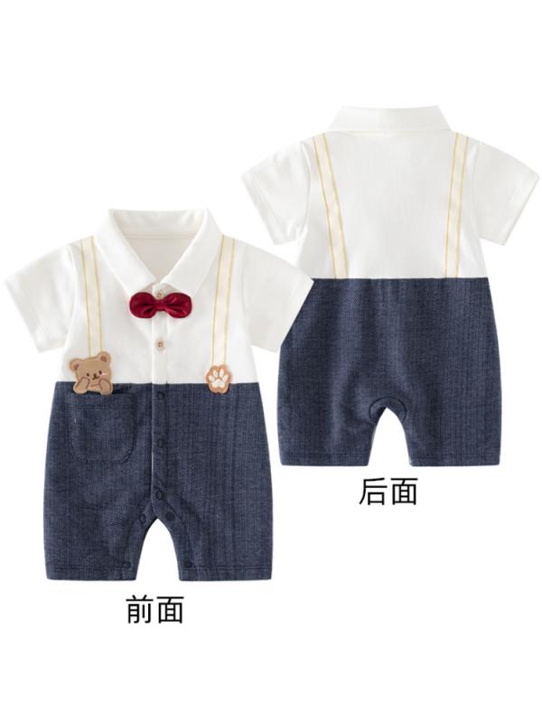ロンパース 男の子 ベビー 夏服 綿 半袖 薄手 軽量 1歳 誕生日 礼服 セレモニー 紳士風 おしゃれ 上品 カバーオール ボディスーツ