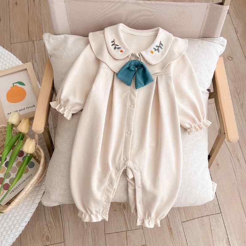 ベビー服 女の子 新生児 ロンパース カバーオール 長袖 春夏 刺繍 小花柄 プリンセス風 ノンシーム 韓国風 ポリエステル お宮参り 1歳 誕生日 お出かけ着 普段使い