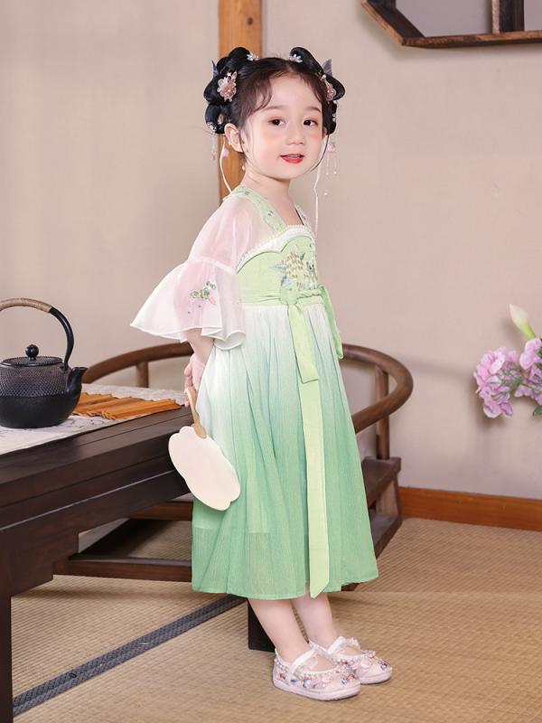 漢服 女の子 子供 ベビー 改良型 中国風 ワンピース ドレス シフォン 薄手 花柄 優雅 幻想的 プリンセス風 かわいい 礼服 舞台衣装 発表会 イベント フォーマル 春夏