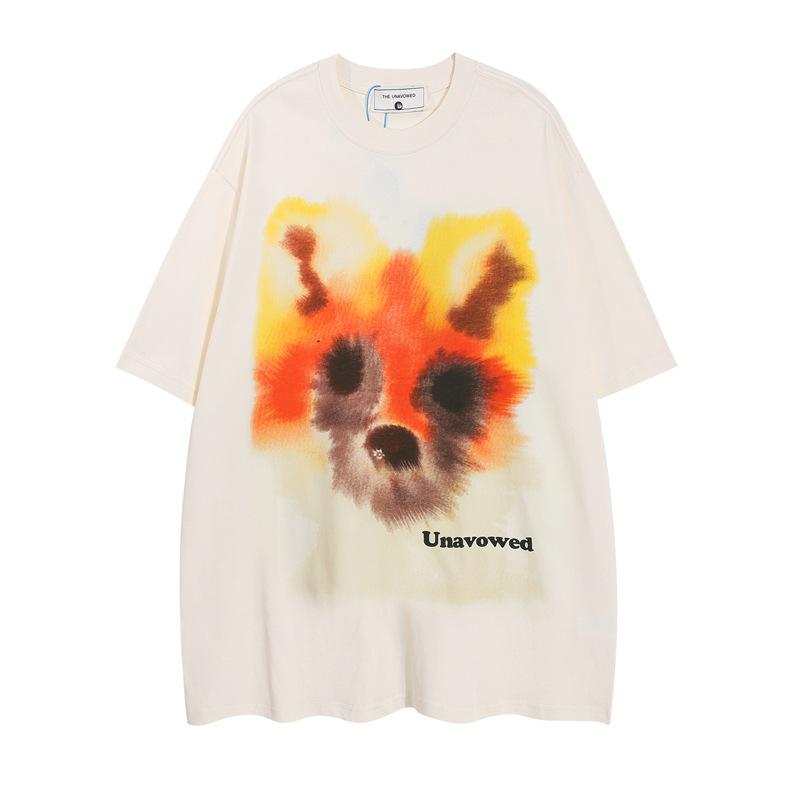 Tシャツ メンズ レディース 半袖 アメカジ ストリート ヒップホップ レトロ グラフィティ 抽象柄 プリント ゆったり オーバーサイズ 綿 コットン 男女兼用 カップル ペアルック 夏 ベージュ