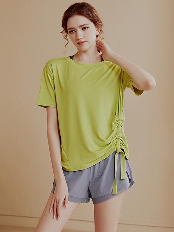Tシャツ レディース 半袖 ゆったり ヨガウェア スポーツトップス 速乾 吸汗速乾 通気性 細見え 体型カバー ポリエステル ストレッチ ランニング フィットネス ジム トレーニング 無地