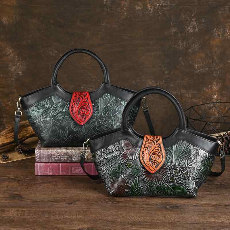 バッグ レディース 牛革 レトロ アンティーク調 ハンドバッグ ショルダーバッグ 斜め掛けバッグ トートバッグ 大容量 マザーズバッグ 普段使い 通勤 欧米風 チャイナ風 花柄 レトログリーン アンティークシルバー