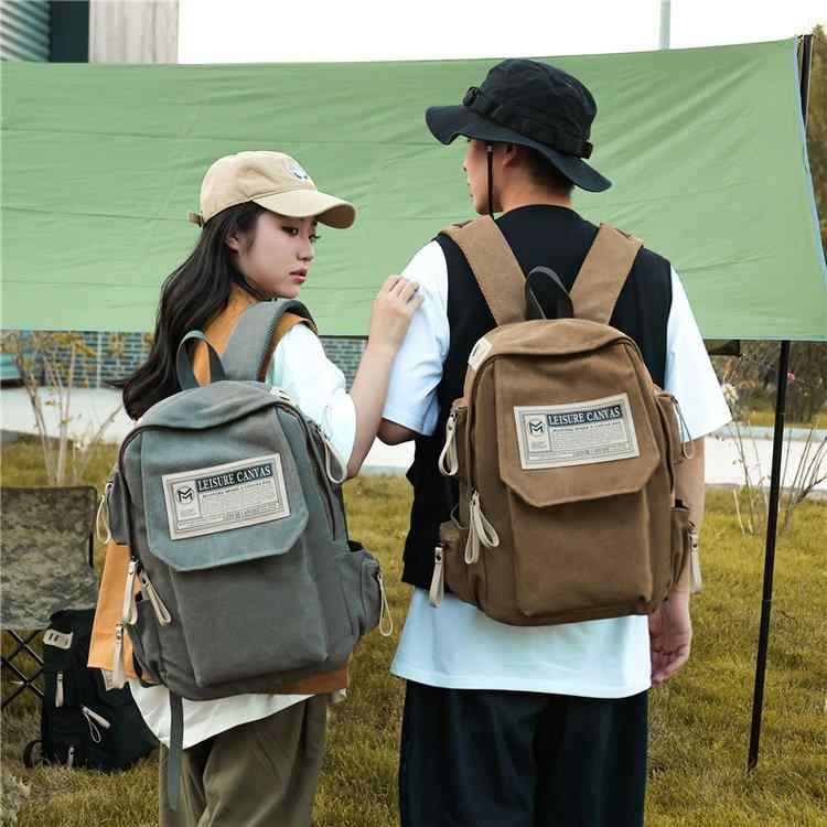 リュックサック メンズ レディース 学生 通学 通勤 旅行 大容量 14インチPC対応 ノートパソコン収納 耐久性 レトロ カジュアル シンプル ナイロン バックパック キャラメル ブラック