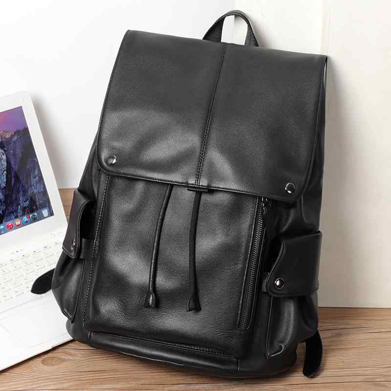 リュックサック メンズ 牛革 大容量 PC収納 14インチ対応 通学 通勤 旅行 普段使い デイパック ブラック 男性用 レザー バックパック 負担軽減 カジュアル スクールバッグ|あじゅり