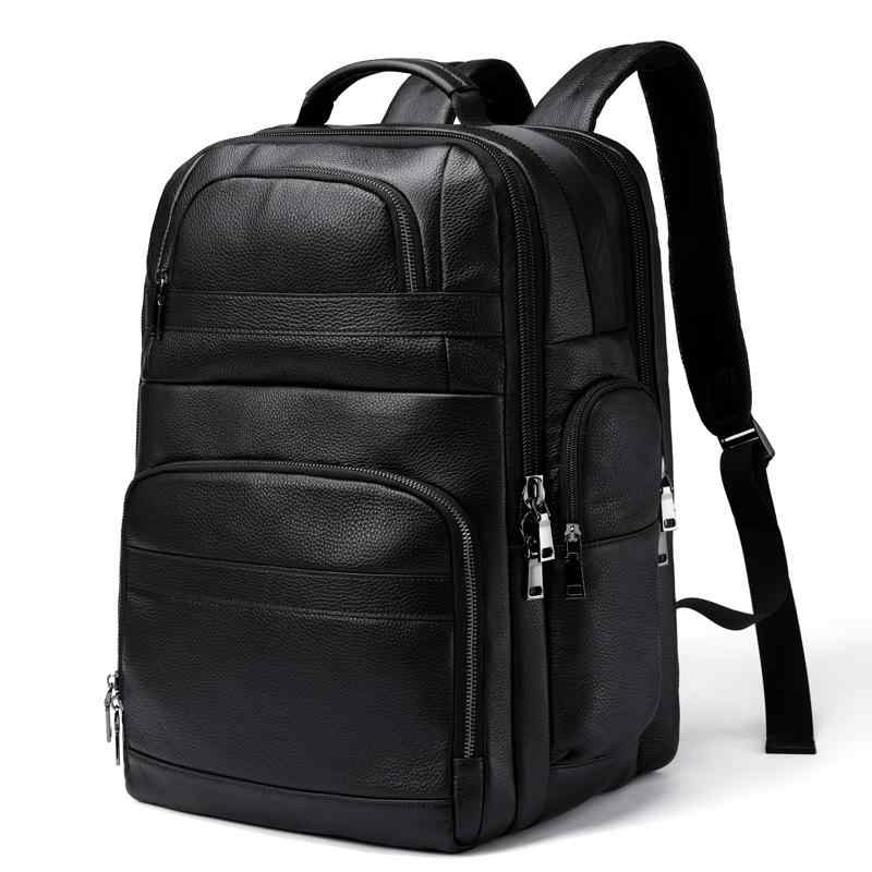 リュック メンズ 男性用 牛革 レザー 大容量 PC収納可 15.6インチ対応 旅行 出張 通勤 通気性 耐摩耗 軽量 バックパック 鞄 ブラック 黒