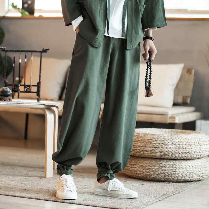 パンツ メンズ 綿麻 ランタン バルーンパンツ 裾絞り ジョガーパンツ 無地 中国風 民族風 大きいサイズ ビッグサイズ ゆったり ミドルウエスト カジュアル リラックス ロング丈 春秋