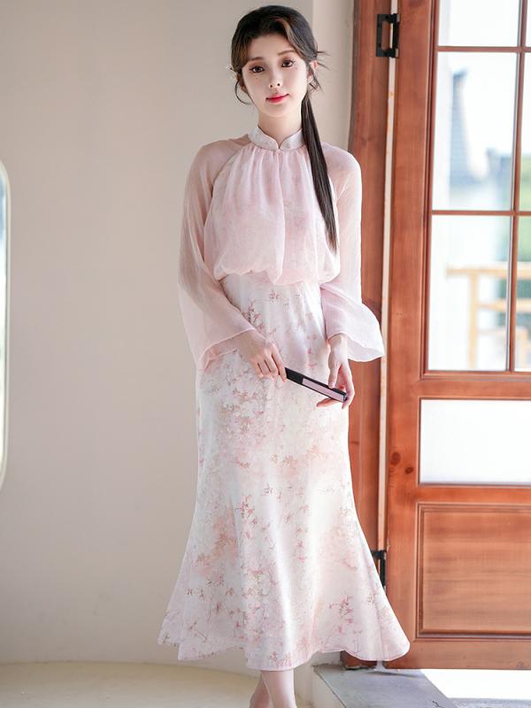 衣装 レディース お召しもの 春夏 瀬戸ものお召しもの 組みかえる 兄ちゃん向け 日常使い走り 普段使い走り 小っちゃい向け ポリエステル メッシュ 真っただ中丈 照明ランプ色合い 九分丈袖 微伸ばすこと サクラ色 白いこと ドレス-レディースファッション