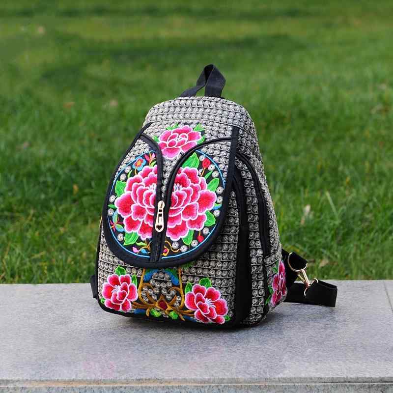バッグ エスニック 民族調 リュックサック バックパック ボディバッグ ワンショルダー 花柄 両面刺繍 帆布 通気性 耐久性 軽量 多収納 デイリーユース 秋冬(x3)