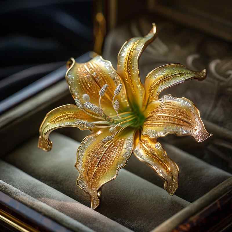 ブローチ レディース ユリの花モチーフ エナメル 七宝焼き 田園スタイル ナチュラル 上品 フェミニン かわいい オフィス カジュアル 通勤 ビジネス スーツ ジャケット 胸飾り ピンブローチ 銅製 電気メッキ加工 装飾品(x10)