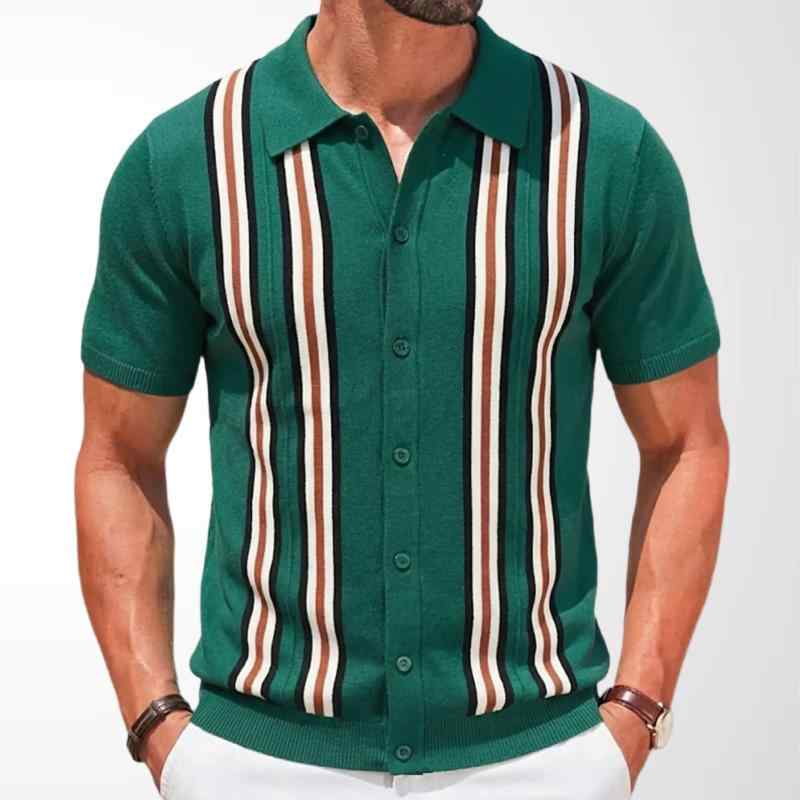 POLOシャツ メンズ 男性用 春夏 グリーン 緑色 ストライプ 半袖 スリムフィット ビジネス カジュアル アメカジ ビジネスカジュアル 普段使い 通勤 オフィス ニット 再生繊維 吸湿速乾 快適 トップス