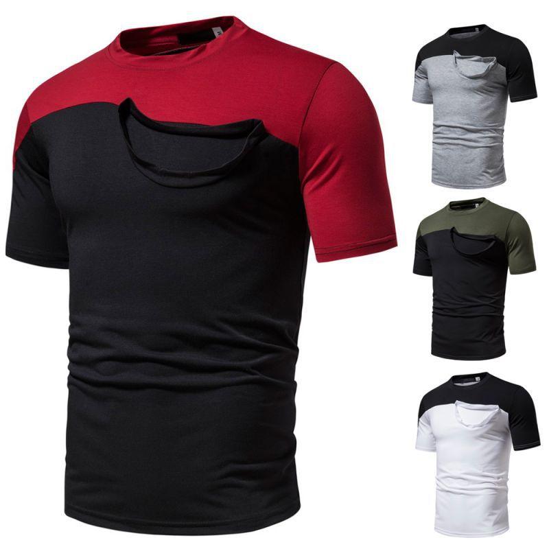 Tシャツ メンズ 男性用 トップス 半袖 切り替え フェイクレイヤード クルーネック カットソー カジュアル 普段使い デイリーユース ゆったり ビッグシルエット 薄手 抗菌 配色 春夏