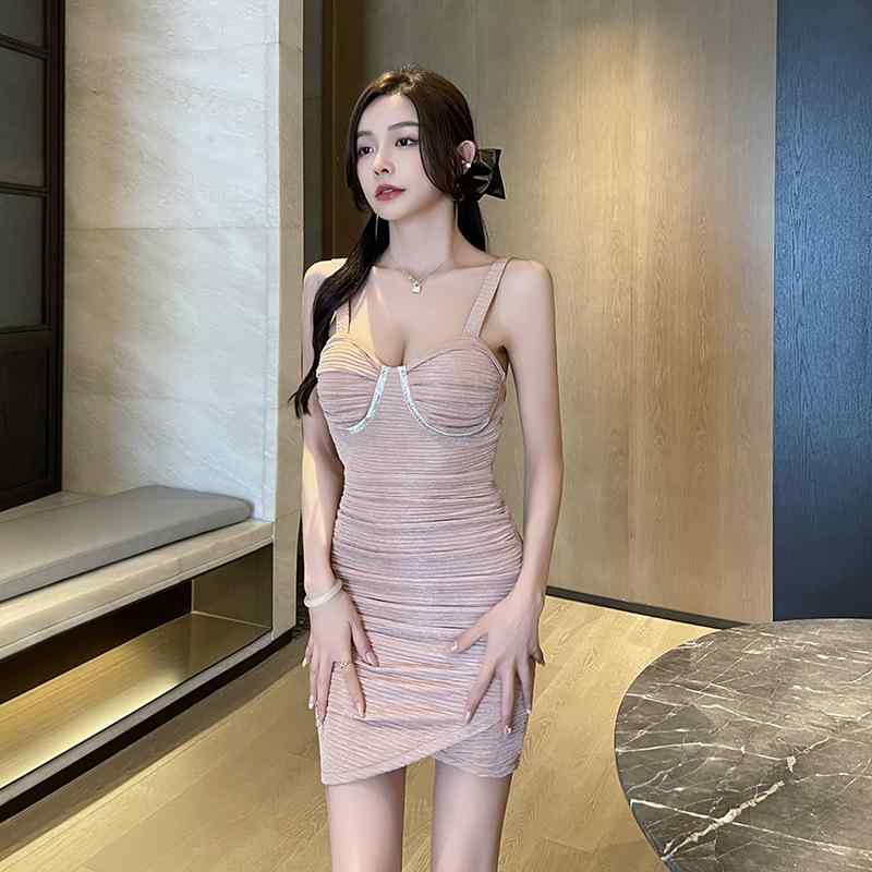 ワンピース レディース セクシー Vネック キャミソール ミニ丈 オープンバック タイト 大人かわいい フェミニン 小柄向けドレス ポリエステル 無地 春夏 ブラック
