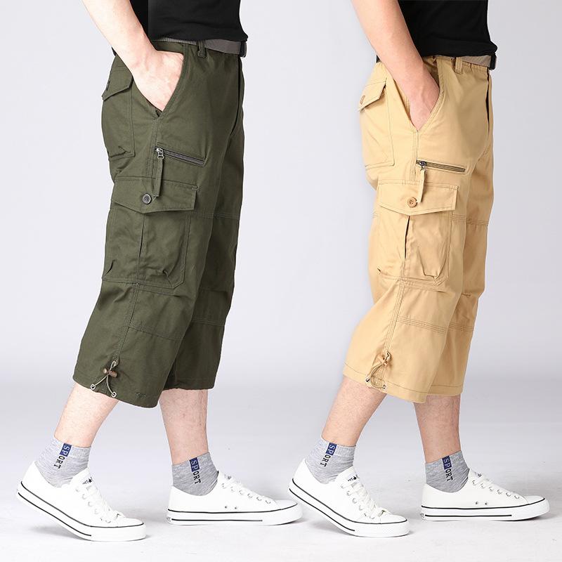 カーゴパンツ メンズ 男性用 七分丈 多ポケット カジュアル コットン 薄手 通気性 軽量 ビーチスタイル 夏