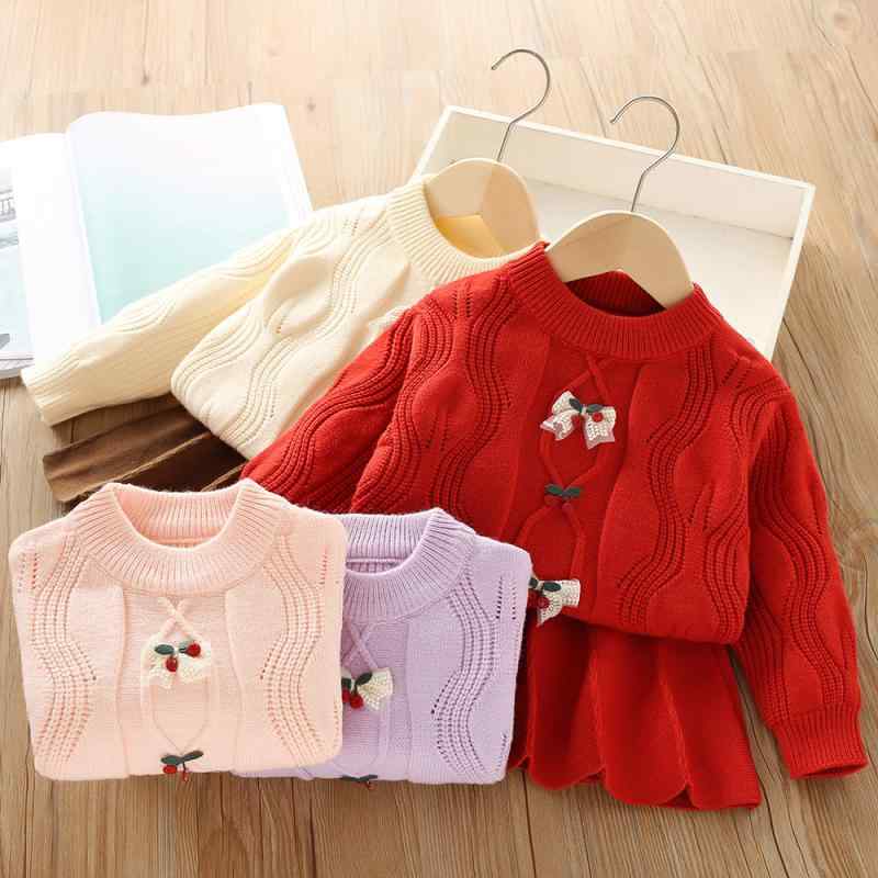 ニット 女の子 ガールズ 子供服 秋冬 韓国風 オルチャンスタイル かわいい おしゃれ さくらんぼ柄 チェリー プルオーバー トップス 長袖 スカート セットアップ ツーピース 2点セット 柔らかい 普段使い お出かけ