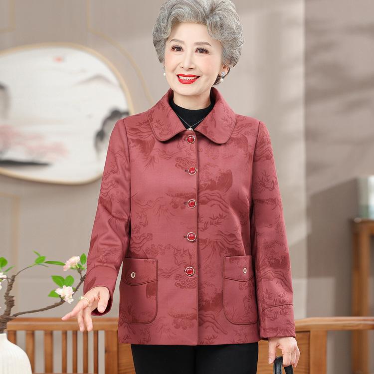 ジャケット レディース シニア ミセス お母さん 襟付き 花柄 ゆったり 春秋 アウター 羽織り カーディガン 中厚手 普段使い トップス