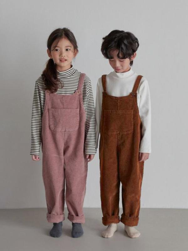 オーバーオール キッズ サロペット 男の子 女の子 男女兼用 ユニセックス 韓国風 保温 防寒 あったか コーデュロイ 無地 ロングパンツ 長ズボン かわいい おしゃれ カジュアル 柔らかい 秋冬 春 子供服