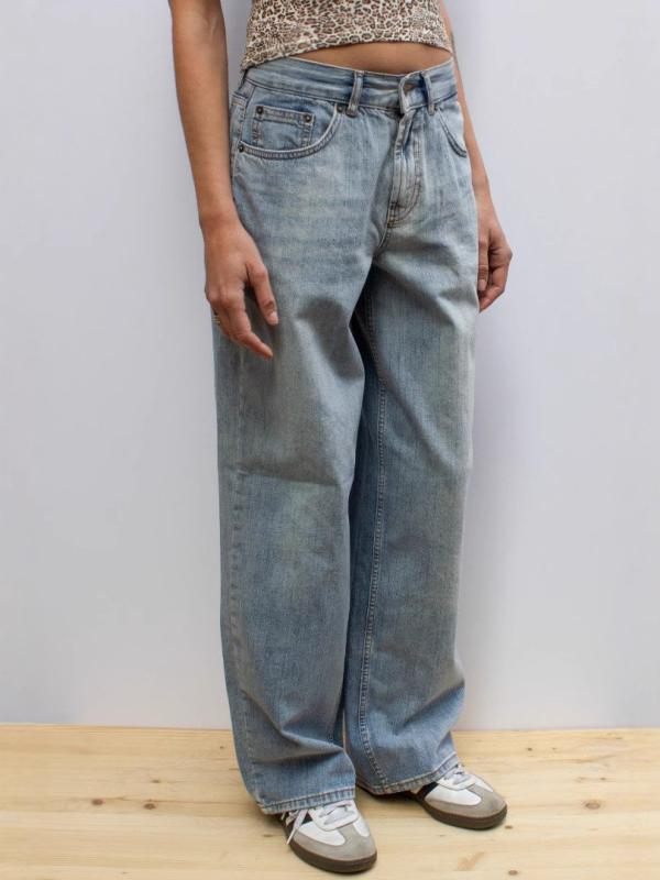 デニムパンツ レディース ハイウエスト ゆったり ワイド ストレート ウォッシュ加工 ダメージ加工 ヴィンテージ加工 アメカジ カジュアル ボトムス 綿 コットン 秋冬