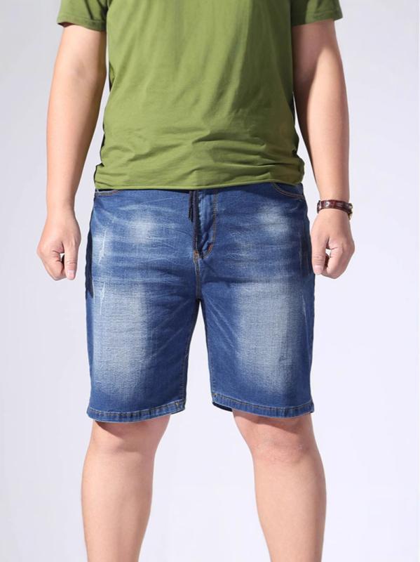 デニムショートパンツ メンズ 男性用 大きいサイズ ゆったり ウエストゴム ハーフパンツ 高ストレッチ 薄手 軽量 綿混 ストレート 春夏 カジュアル ブルー