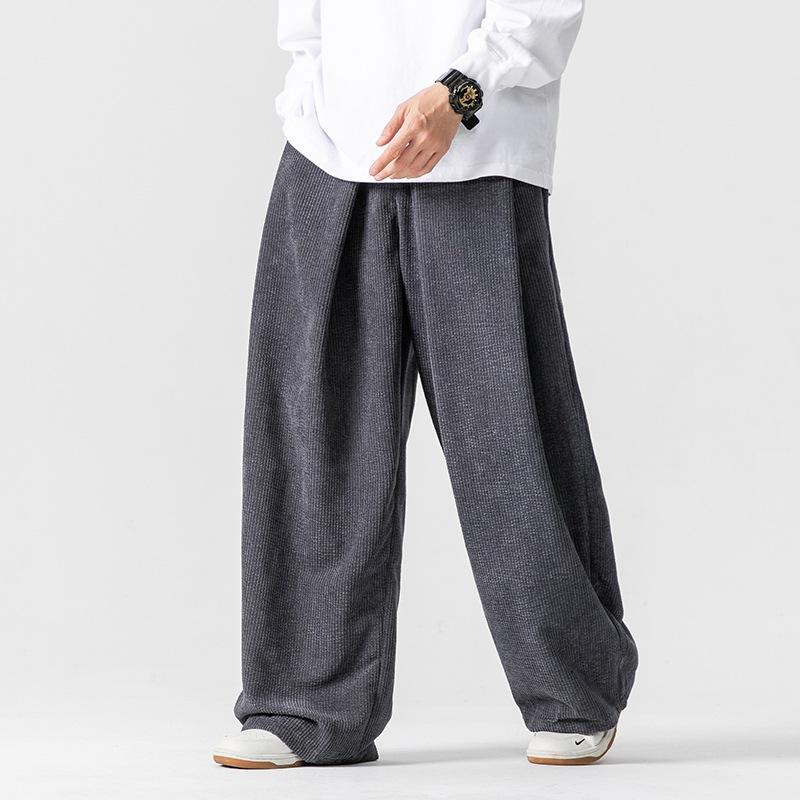 パンツ メンズ 男性用 秋冬 コーデュロイ ワイドパンツ ストレート ゆったり ルーズ カジュアル 普段使い ドローストリング 紐ウエスト 大きいサイズ ビッグサイズ ストレッチ ミドルウエスト グレー ブラック カーキ