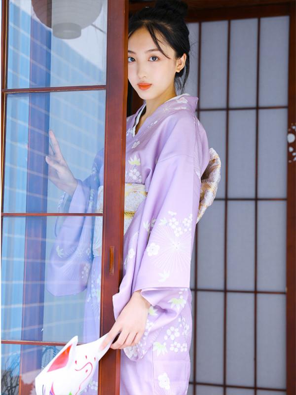着物 レディース 亭主もち用 浴衣 紫 パープル 春夏 組みかえる版 着付け分かりやすい シワになりにくい 洗い濯ぎ能力のある ポリエステル 観光旅行 旅する 火工品市民大会 普段使い ドレス-レディースファッション