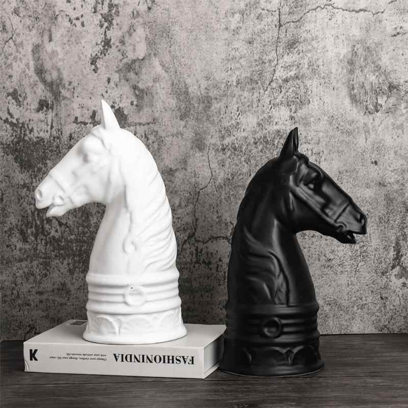 オブジェ 戦馬 馬頭 樹脂製 モダン シンプル ヨーロピアン アート 彫像風 ブックエンド インテリア装飾 リビング 書斎 店舗用 飾り 高級感 ブラック ホワイト ギフト雑貨