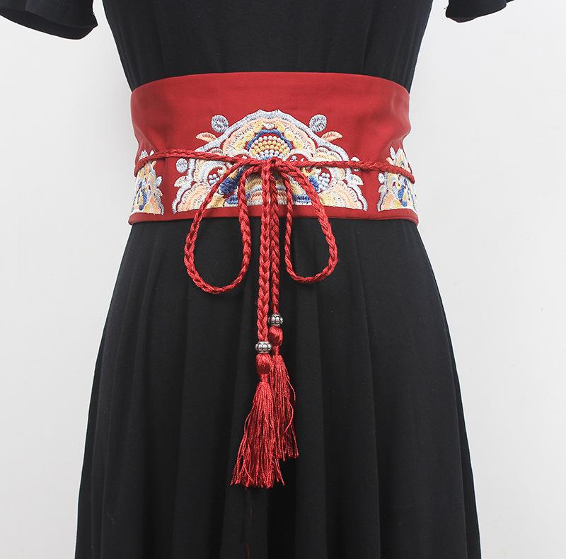 ベルト レディース 中国風 民族調 レトロ 刺繍 ワイド ウエストマーク ファブリックベルト 漢服 和装 コスプレ衣装 スカート ワンピース ドレス用 アクセント