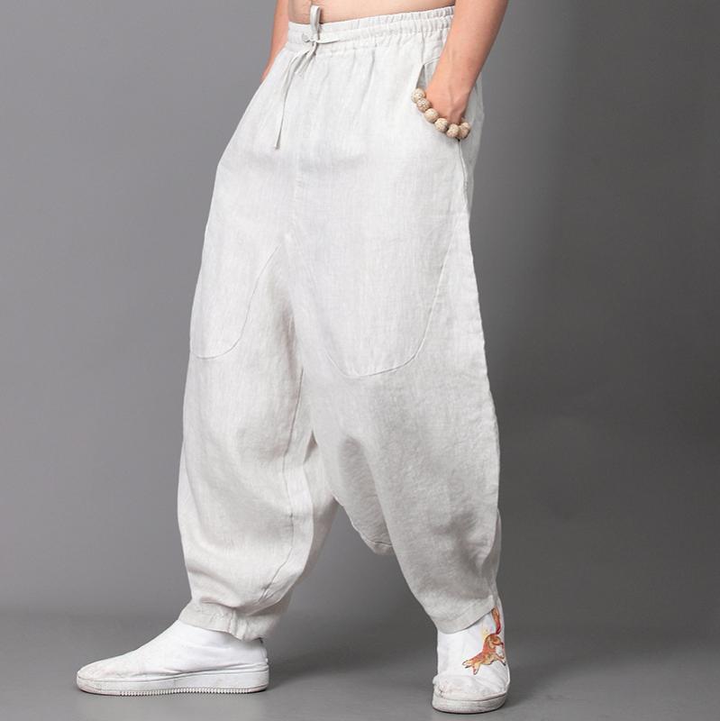 パンツ メンズ リネン サルエル テーパード ドロップクロッチ ゆったり 薄手 春夏 カジュアル リラックス 普段使い 通気性 無地 微ストレッチ 男性用 ズボン ボトムス 中華風