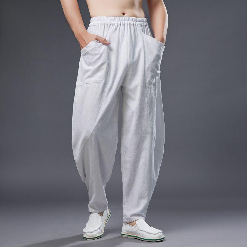 パンツ メンズ 男性用 春夏 夏 麻 コットン リネンブレンド ハーレムパンツ バルーンパンツ ウエストゴム ゆったり リラックスフィット ロング丈 カジュアル 中国風 エスニック