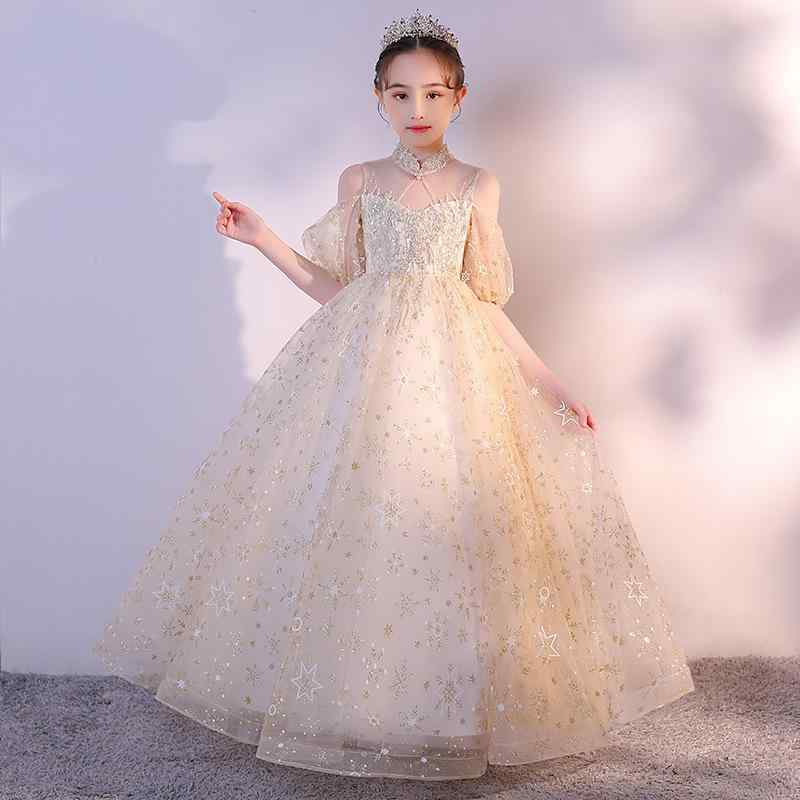 ドレス 女の子 かわいい プリンセス フォーマル ピアノ発表会 結婚式 フラワーガール 誕生日 イブニング チュール ボリューム 華やか シャンパンカラー ロング丈 ショート丈 ジュニア 通年