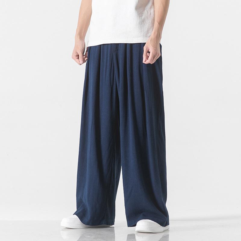 カジュアルパンツ メンズ 男性用 春夏 綿麻 コットンリネン チャイナ風 ゆったり ストレート 薄手 軽量 接触冷感 形態安定 耐摩耗性 ロング サルエルパンツ ダンス 普段使い リラックス ボトムス