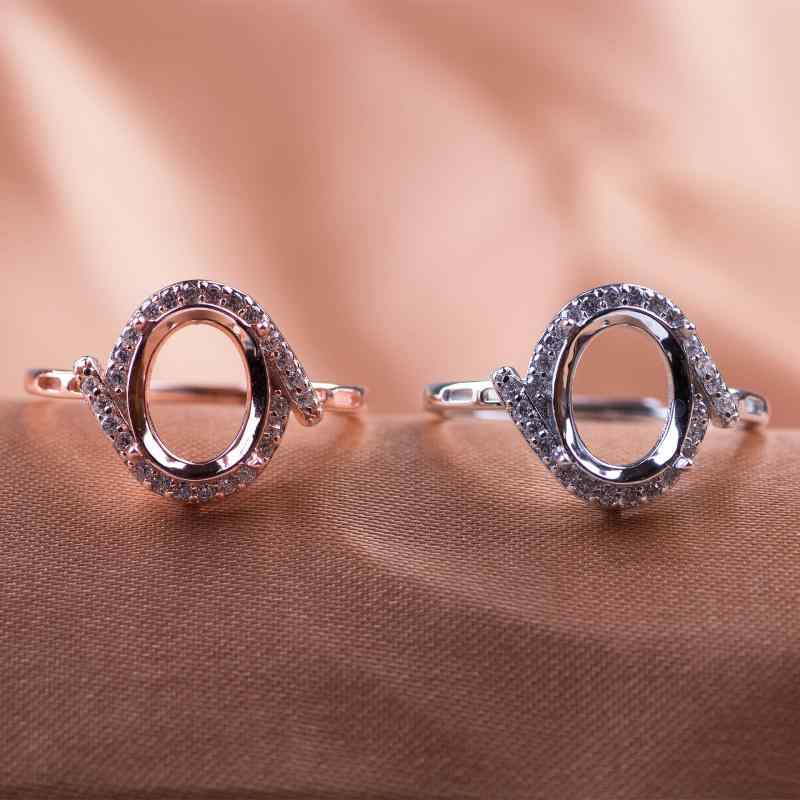 指輪 レディース 女性用 シルバー925 円形 丸型 プラチナカラー リング台 石座 宝石用 ルース用 翡翠 カルセドニー 琥珀 セッティング用 オープンリング フリーサイズ サイズ調整可能
