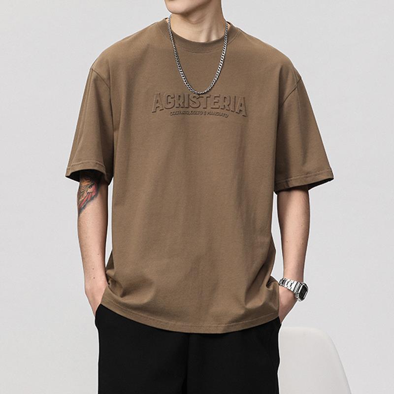 Tシャツ メンズ アメリカン ヘビーウェイト 立体プリント コットン カジュアル ストリート トレンド オーバーサイズ ビッグシルエット ゆったり ルーズフィット クルーネック 半袖 春夏 吸湿速乾 ベージュ ホワイト ブラック 4,531円