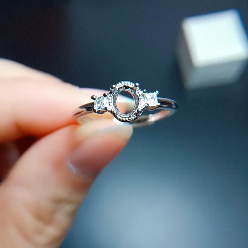 指輪 レディース 女性用 シンプル ミニマル S925 スターリングシルバー フリーサイズ 空枠 石座 オーバル 楕円 4×5mm 18K ホワイトゴールドプレーティング ローズカラー 通勤 普段使い