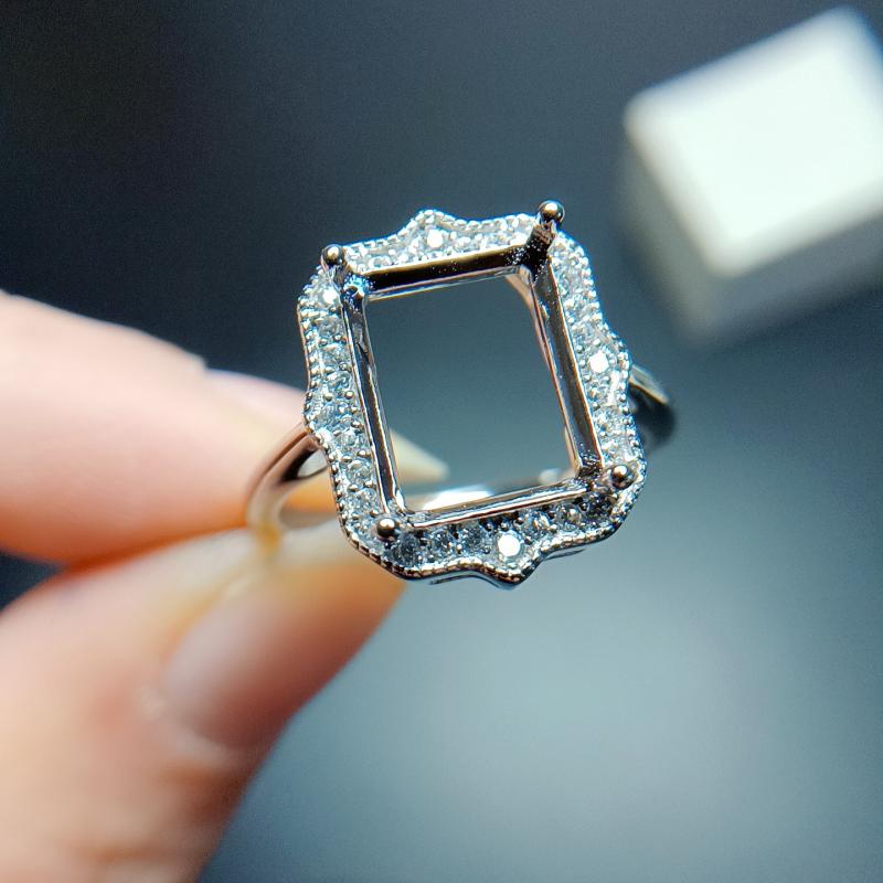 指輪 レディース S925 シルバーリング フリーサイズ 高級感 面取り長方形 8mm 10mm 18K ホワイトゴールド ローズゴールド イエローゴールド 電気メッキ 空枠 スターダスト加工 ファッション 通勤 オフィス カジュアル