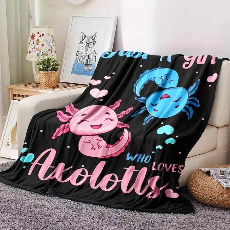 ブランケット かわいい ウーパールーパー柄 フランネル毛布 ソフト 暖かい ひざ掛け オフィス アウトドア キャンプ 旅行 車中泊 お昼寝 多機能 ポリエステル