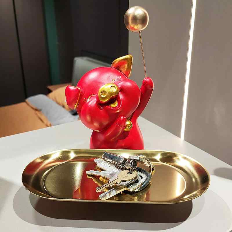 置物 樹脂製 かわいい 子豚 玄関収納 鍵置き 小物入れ トレイ リビング エントランス インテリア オブジェ 卓上 おしゃれ ユニーク 装飾