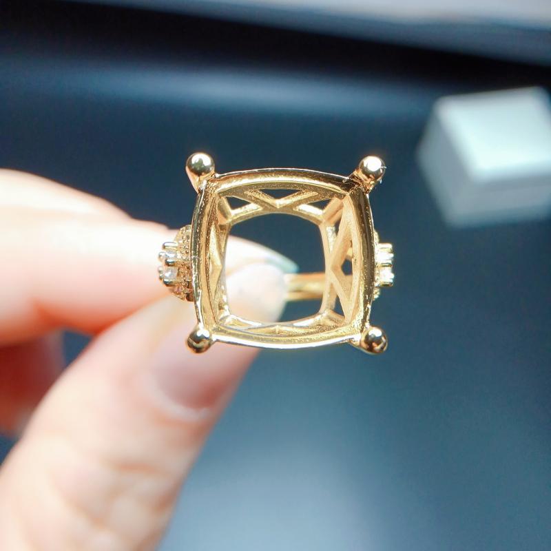 指輪 レディース 女性用 S925 シルバー 大ぶり 空枠 クッションカット 12mm角 18K ホワイトゴールド ローズゴールド イエローゴールド メッキ サイズ調整可能 ファッション カジュアル｜あじゅり