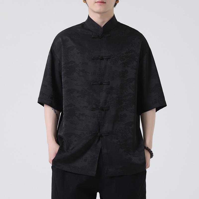 羽織り メンズ 男性用 カップル ペア 漢服風 七分袖 大柄花柄 レトロプリント 薄手 ゆったり 立ち襟 夏 日焼け防止 UVカット 旅行 トラベル ビーチ リゾート カジュアル